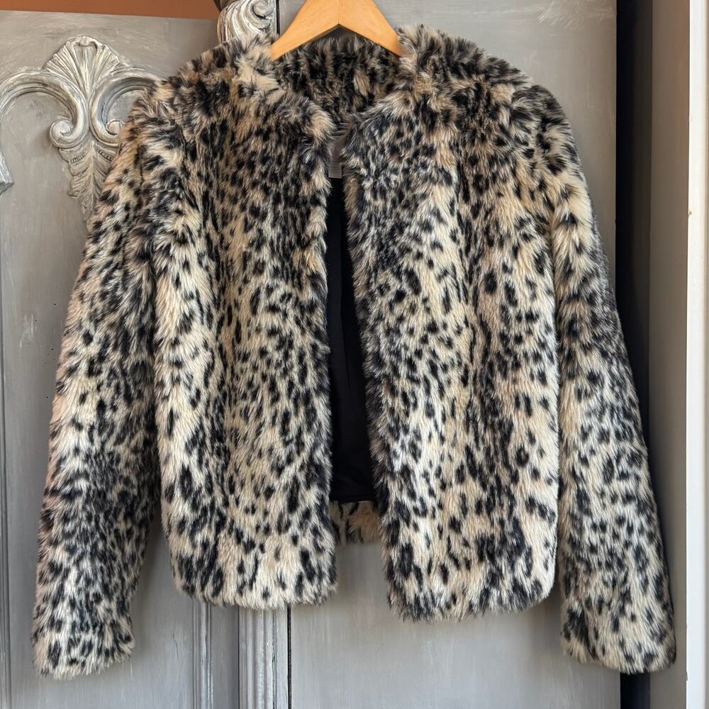 Chelsea28 Leopard Print Faux Fur Coat Women's Chic Open Front Jacket Sz XS